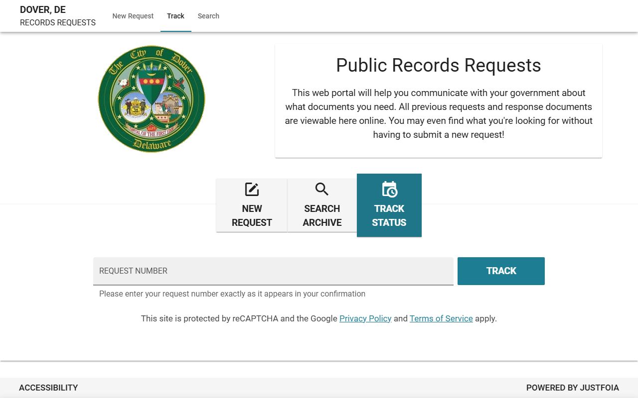Dover records portal used for Dover jail roster FOIA filings