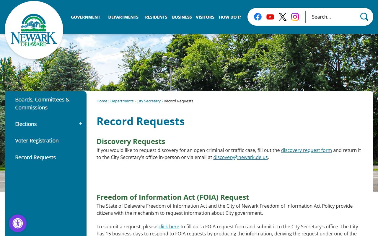 Newark city records page for Newark jail roster FOIA filings