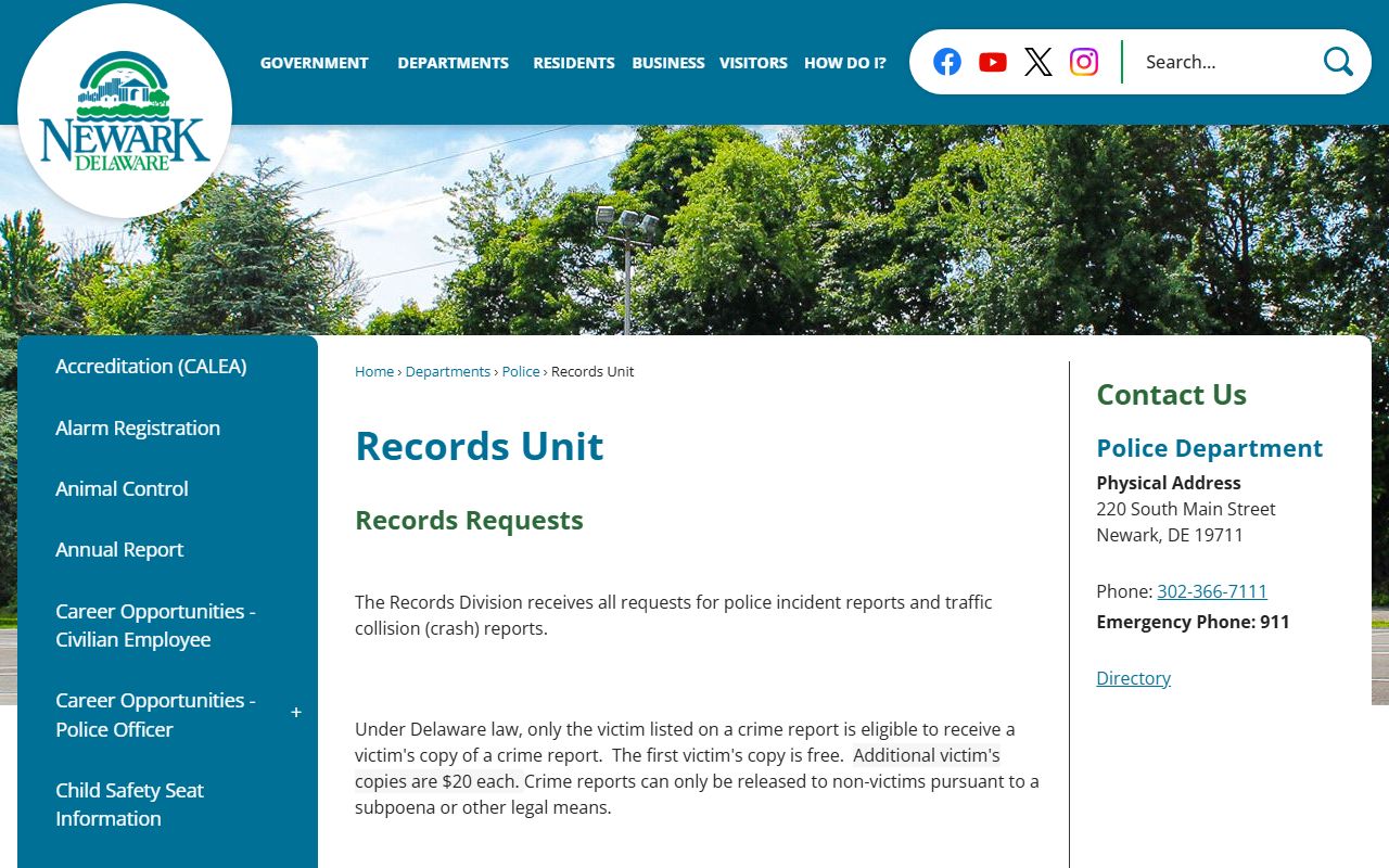 Newark Police Records Unit page tied to the Newark jail roster