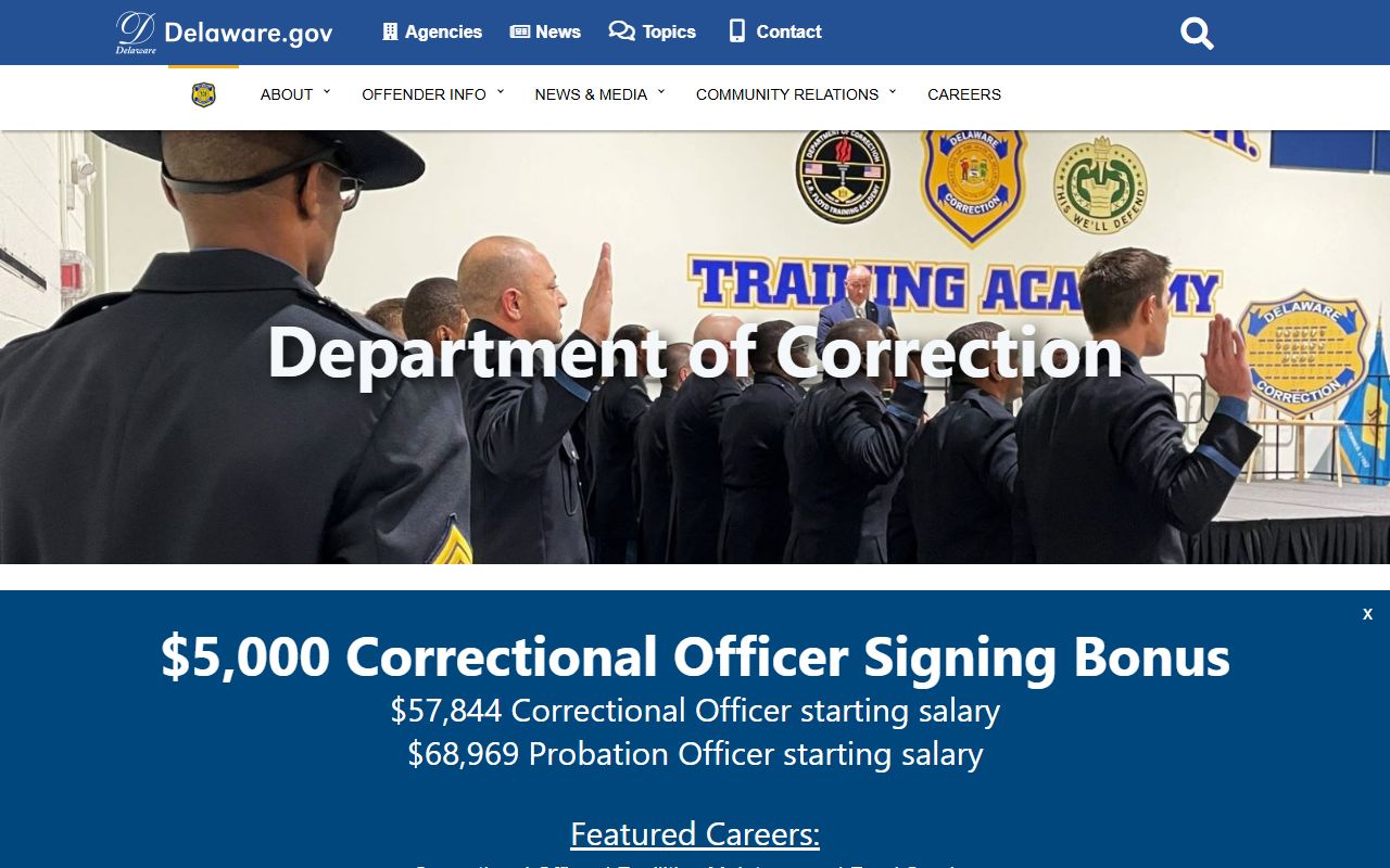 Delaware Department of Correction main site for Delaware jail roster lookups