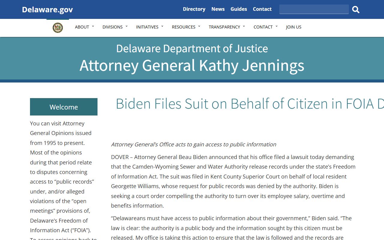 Delaware DOJ FOIA information for Delaware jail roster appeals
