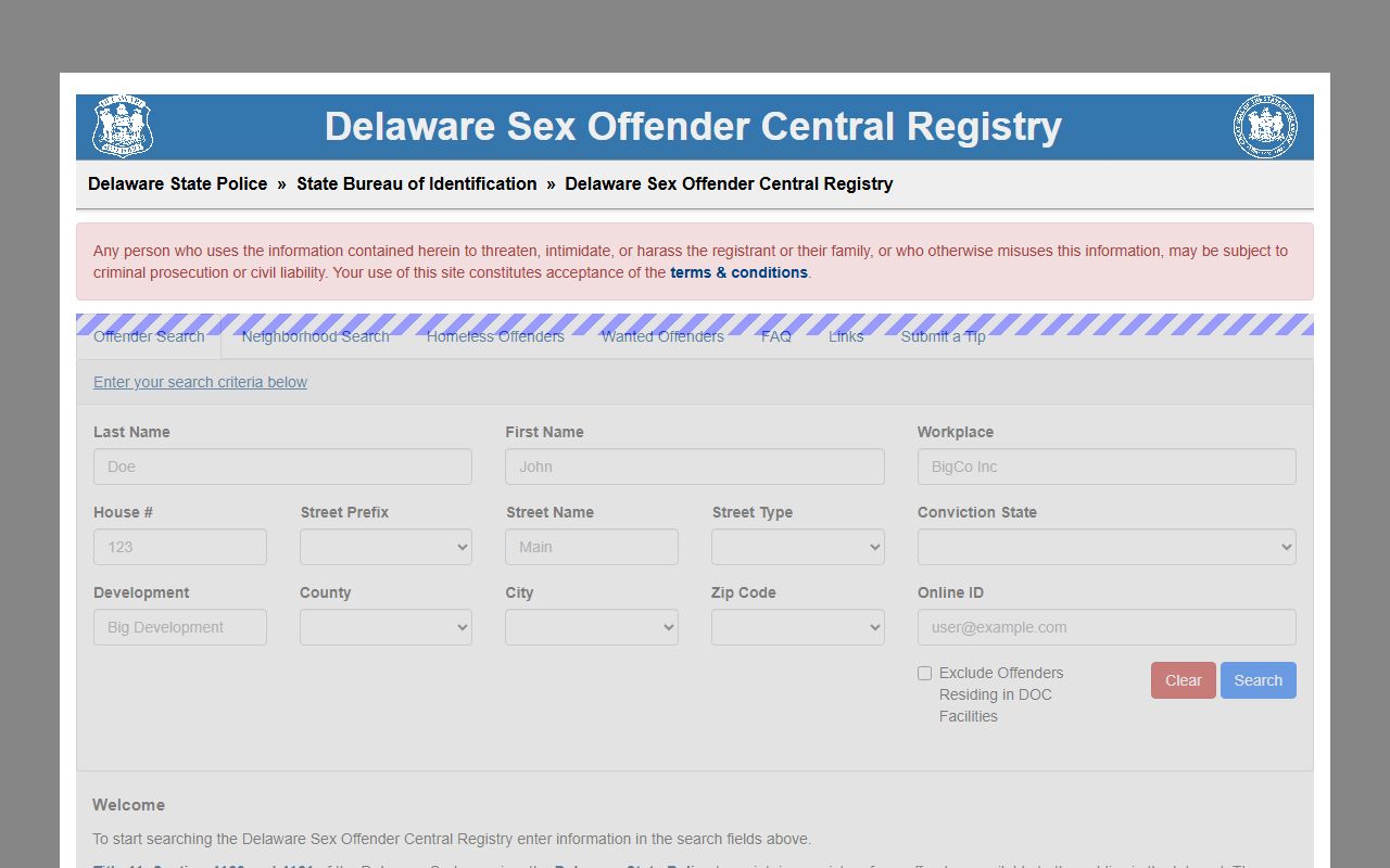 Delaware Sex Offender Registry paired with the jail roster
