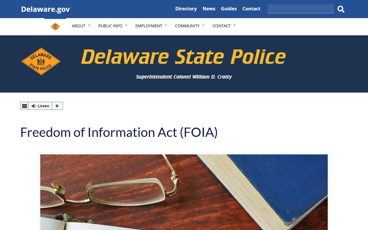 Delaware State Police FOIA portal for jail roster related records
